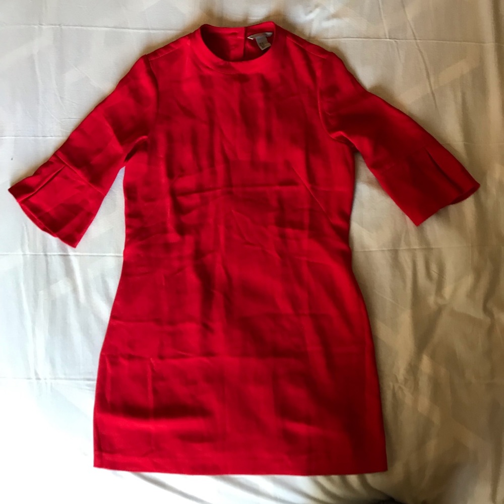 H&M Red Bell-Sleeve Sheath Mini Dress, Size 10